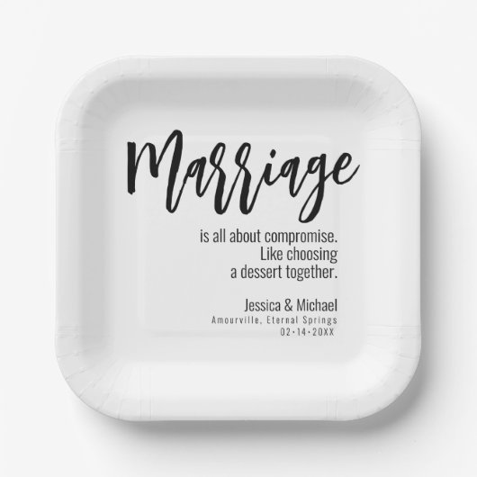 💍 Huwelijk Humoristische Minimalistische Elegant Papieren Bordje (Voorkant)