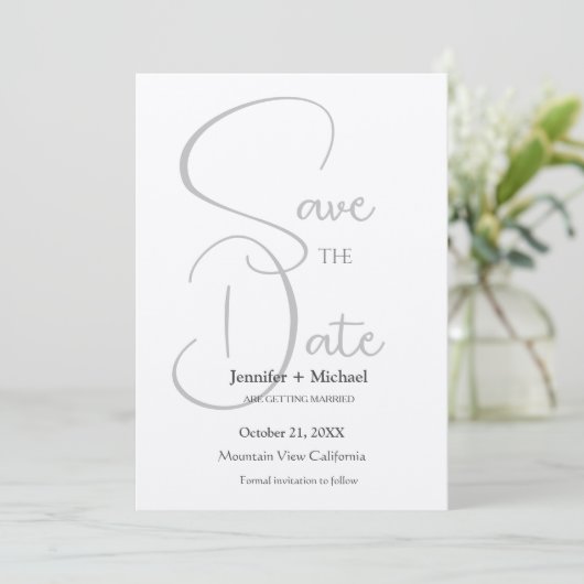 Huwelijk huwelijk minimalistische kalligrafie scri save the date (Staand voorkant)