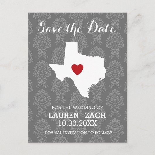 Huwelijk in de Thuisstaat Opslaan tot Datum Texas Aankondigingskaart (Voorkant)