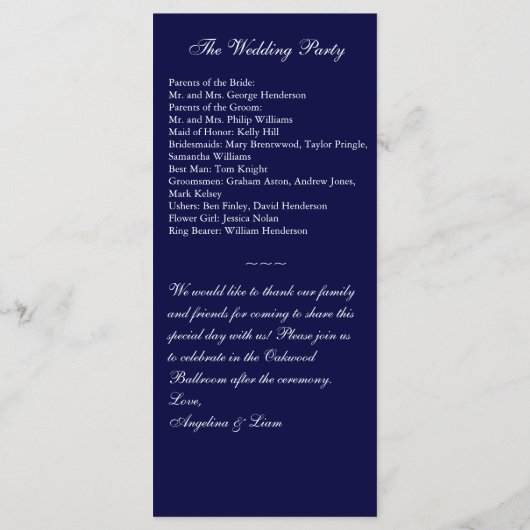 Huwelijk in de winter programma programmakaart (Achterkant)