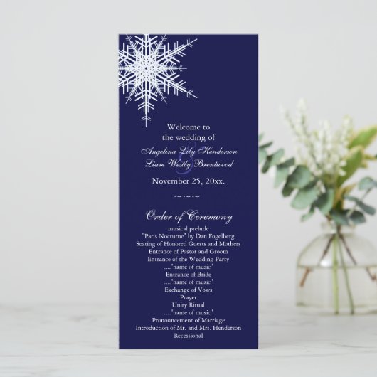 Huwelijk in de winter programma programmakaart (Staand voorkant)