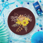 Huwelijk in herfststijl met gele wilde rozen en bo papieren bordje (Feest)