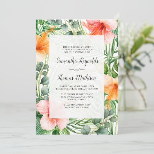 Huwelijk in het Paradijs Tropische Hibiscus Bloeme Kaart (Staand voorkant)