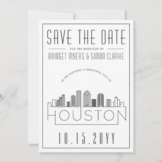 Huwelijk in Houston | Gestileerde skyline Save the Kaart (Voorkant)