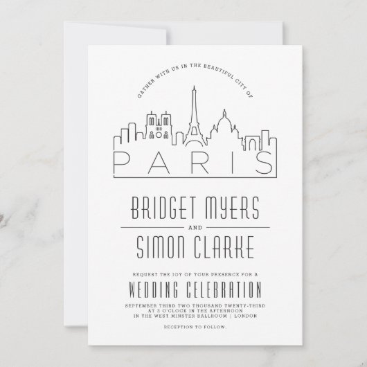 Huwelijk in Parijs, Frankrijk | Stijlvolle Skyline Kaart (Voorkant)