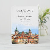 Huwelijk in Warschau, Polen Save The Date (Staand voorkant)