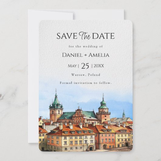 Huwelijk in Warschau, Polen Save The Date (Voorkant)