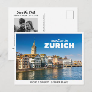 Huwelijk in Zurich Save the Date Retro Briefkaart