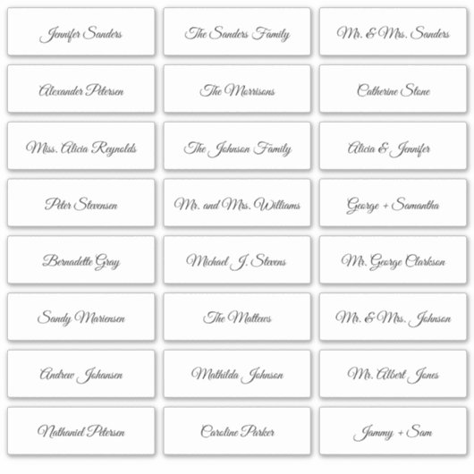 Huwelijk individuele gastnamen scriptlabels sticker (Voorkant)
