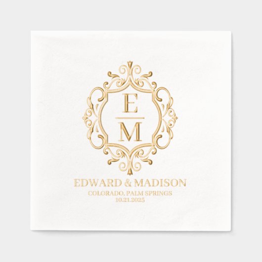 Huwelijk Initialen & Floral Crest Folie Napk Servetten (Voorkant)