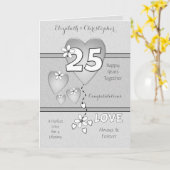 Huwelijk Jubileum 25e Zilveren harten en bloemen Kaart (Gele Bloem)