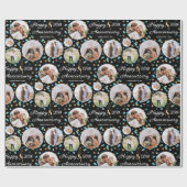 Huwelijk Jubileum Fotocollage Elegant Blauwgroen Cadeaupapier (Vlak)