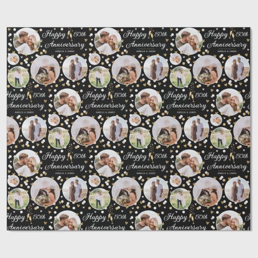 Huwelijk Jubileum Fotocollage Elegant Ecru Cadeaupapier (Vlak)