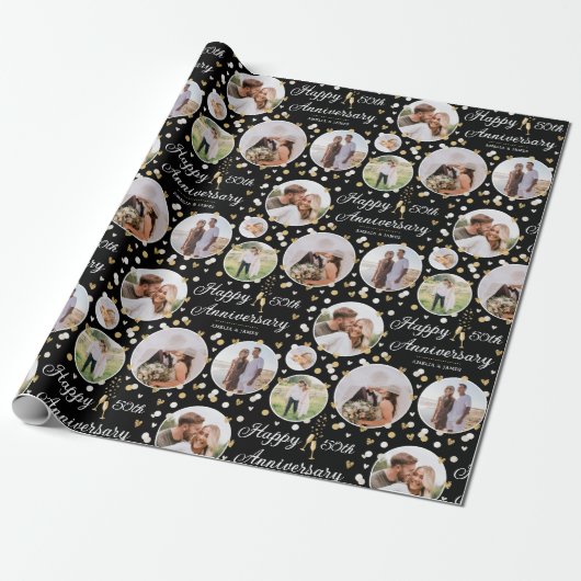 Huwelijk Jubileum Fotocollage Elegant Ecru Cadeaupapier (Uitgerold)