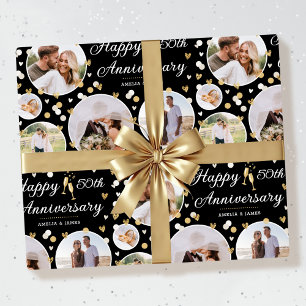 Huwelijk Jubileum Fotocollage Elegant Ecru Cadeaupapier