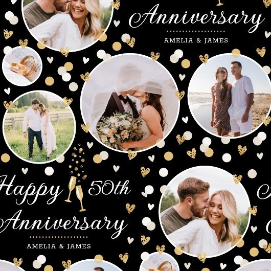 Huwelijk Jubileum Fotocollage Elegant Ecru Cadeaupapier