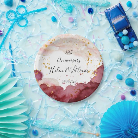 Huwelijk Jubileum Goud en Bourgogne Papieren Bordje (Feest)