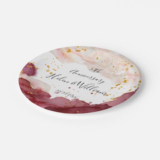 Huwelijk Jubileum Goud en Bourgogne Papieren Bordje (Gekanteld)