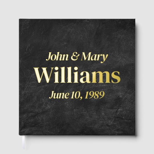 Huwelijk Jubileum Goud op zwart leer Gastenboek (Voorkant)