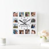 Huwelijk Jubileum Liefde Quote 12 Fotocollage Vierkante Klok (Huis)
