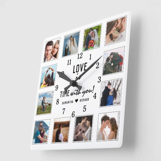 Huwelijk Jubileum Liefde Quote 12 Fotocollage Vierkante Klok (Hoek)