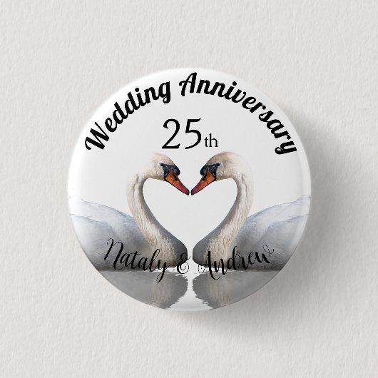 Huwelijk Jubileum twee zwanen wit Ronde Button 3,2 Cm (Voorkant)