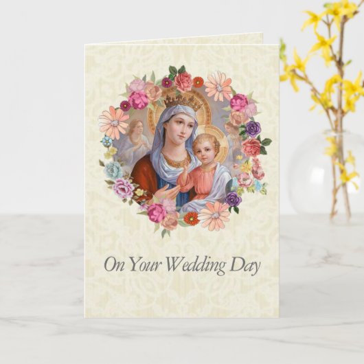 Huwelijk Koningin Maria Bloeit Jezus Engelen Kaart (Gele Bloem)