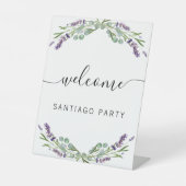 Huwelijk lavendel naam script welkom reclamebord met voetstuk (Voorkant)