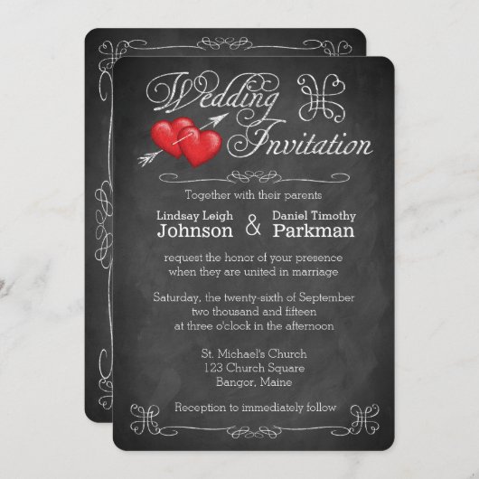 Huwelijk | Liefde harten, scrollen | Chalkboard Kaart (Voorkant / Achterkant)