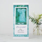 Huwelijk Liefde Pauw Monogram Blauw Wit Parel Kaart (Staand voorkant)