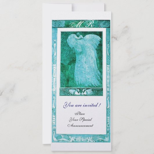 Huwelijk Liefde Pauw Monogram Blauw Wit Parel Kaart (Voorkant)