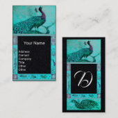 Huwelijk LIEFDE PAUW MONOGRAM Blauw Zwart Papier Visitekaartje (Voorkant / Achterkant)