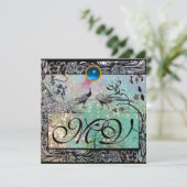 Huwelijk LIEFDEBOGELS INITIALEN Zwart Blauwe Pauw Aankondiging (Staand voorkant)