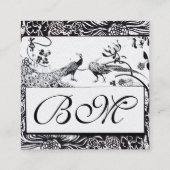 Huwelijk LIEFDESVOGELS /PAUWEN MONOGRAM Wit Parel Vierkante Visitekaartje (Achterkant)