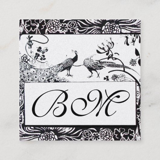 Huwelijk LIEFDESVOGELS /PAUWEN MONOGRAM Wit Parel Vierkante Visitekaartje (Achterkant)