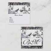 Huwelijk LIEFDESVOGELS /PAUWEN MONOGRAM Witte Pare Vierkante Visitekaartje (Voorkant / Achterkant)