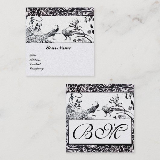 Huwelijk LIEFDESVOGELS /PAUWEN MONOGRAM Witte Pare Vierkante Visitekaartje (Voorkant / Achterkant)