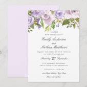 Huwelijk Lila Paarse Waterverf Bloemenuitnodiging Kaart (Voorkant / Achterkant)