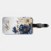 Huwelijk Marine Blauw Wit Gouden Bloemen Zilver Bagagelabel (Achterkant horizontaal)