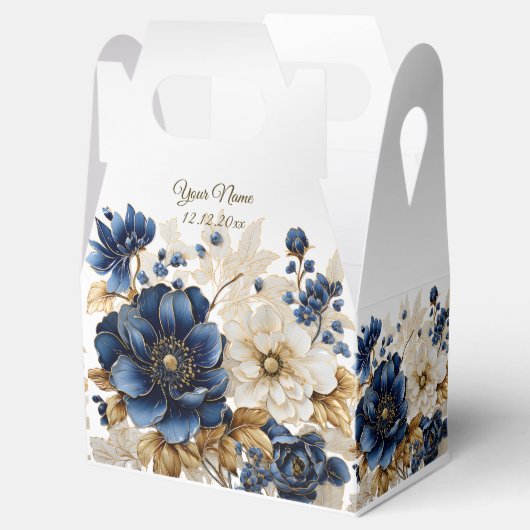 Huwelijk Marine Blauw Wit Gouden Bloemen Zilver Bedankdoosjes (Geopend)