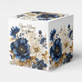 Huwelijk Marine Blauw Wit Gouden Bloemen Zilver Bedankdoosjes