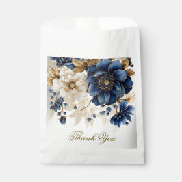 Huwelijk Marine Blauw Wit Gouden Bloemen Zilver Bedankzakje