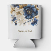 Huwelijk Marine Blauw Wit Gouden Bloemen Zilver Blikjeskoeler (Achterkant)