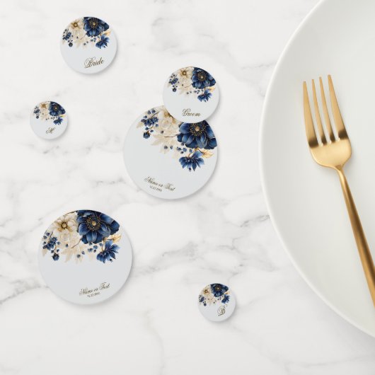 Huwelijk Marine Blauw Wit Gouden Bloemen Zilver Confetti (Groep)