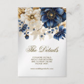 Huwelijk Marine Blauw Wit Gouden Bloemen Zilver Informatiekaartje (Voorkant)