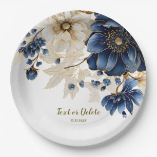 Huwelijk Marine Blauw Wit Gouden Bloemen Zilver Papieren Bordje