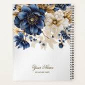 Huwelijk Marine Blauw Wit Gouden Bloemen Zilver Planner (Achterkant)
