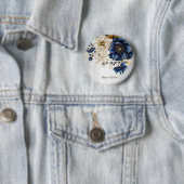 Huwelijk Marine Blauw Wit Gouden Bloemen Zilver Ronde Button 5,7 Cm (In situ)