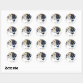 Huwelijk Marine Blauw Wit Gouden Bloemen Zilver Ronde Sticker (Vel)