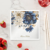 Huwelijk Marine Blauw Wit Gouden Bloemen Zilver Servet (Insitu)